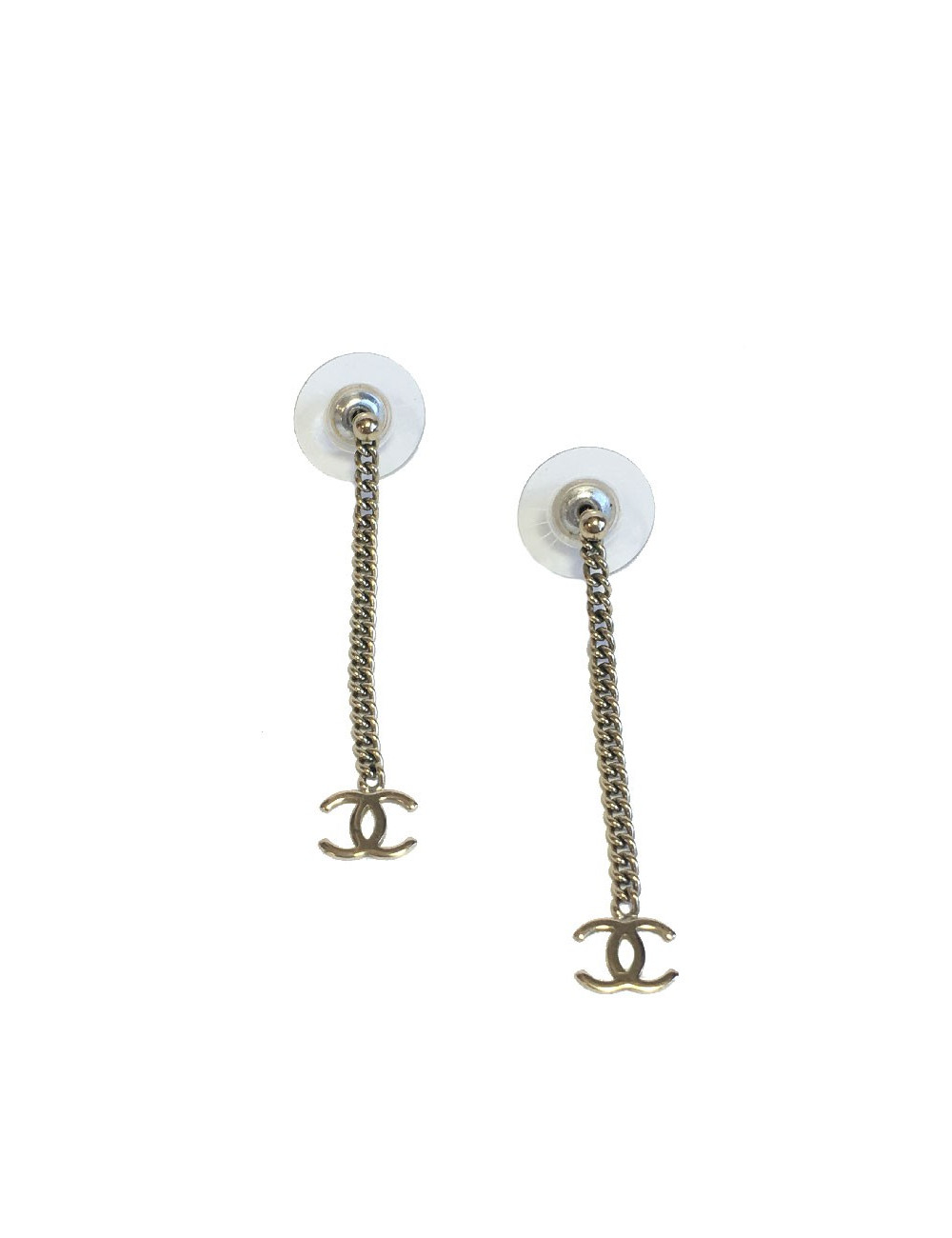 Boucles d'oreille clous CHANEL Pendantes en métal doré