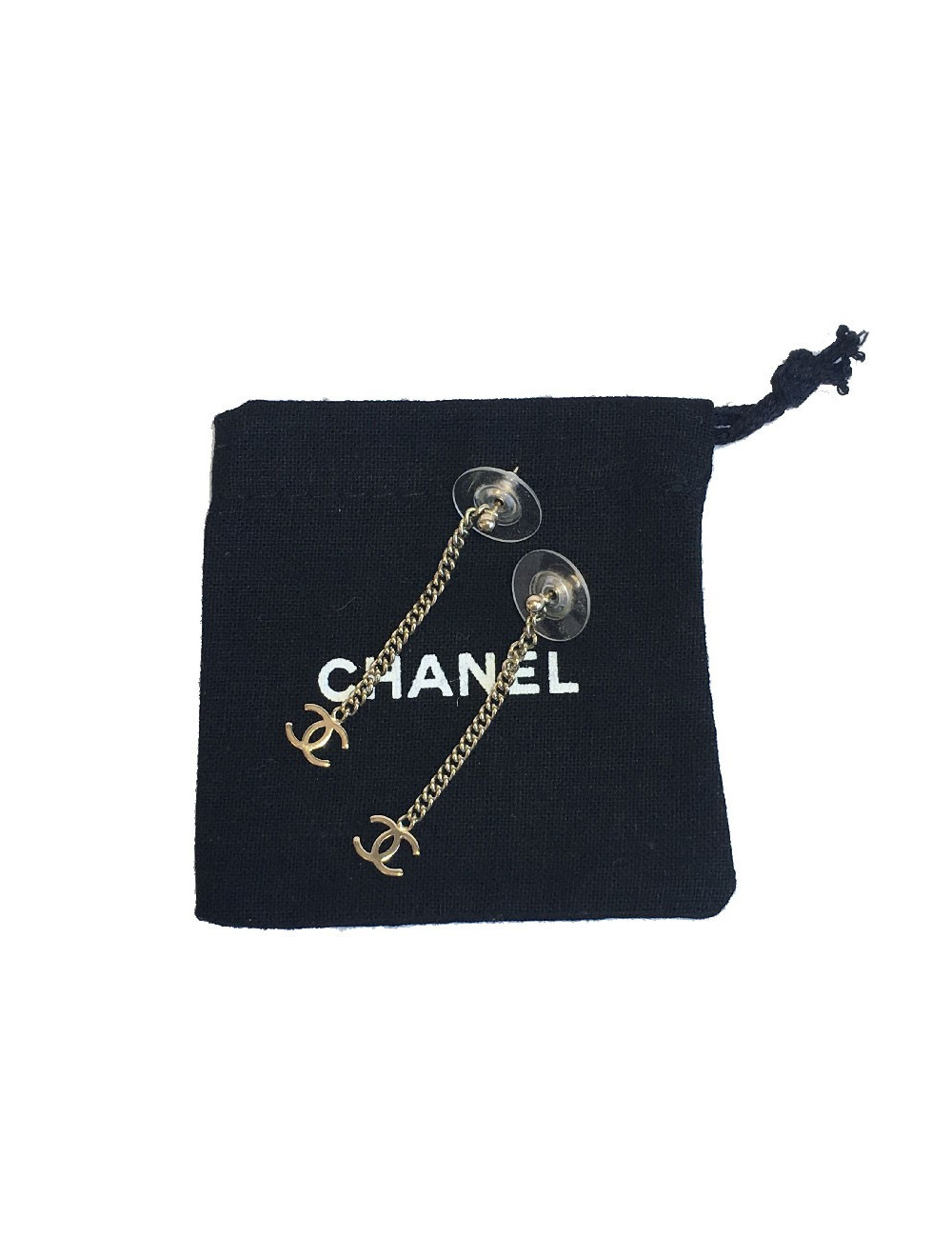 Boucles d'oreille clous CHANEL Pendantes en métal doré
