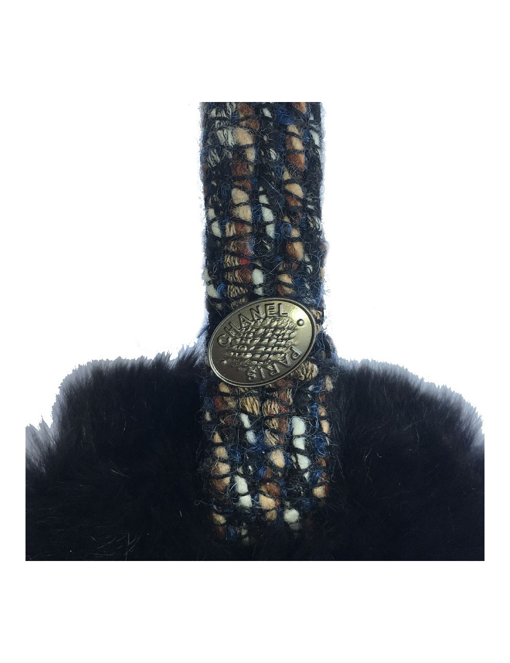 Cache oreilles CHANEL en tweed multicolore et fourrure Orylag