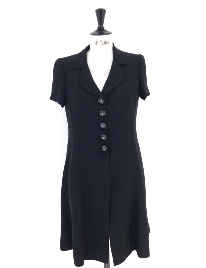 Robe manteau T 42 CHANEL en soie noire