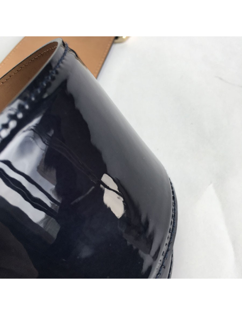 CHANEL wide belt in navy blue patent leather size 38