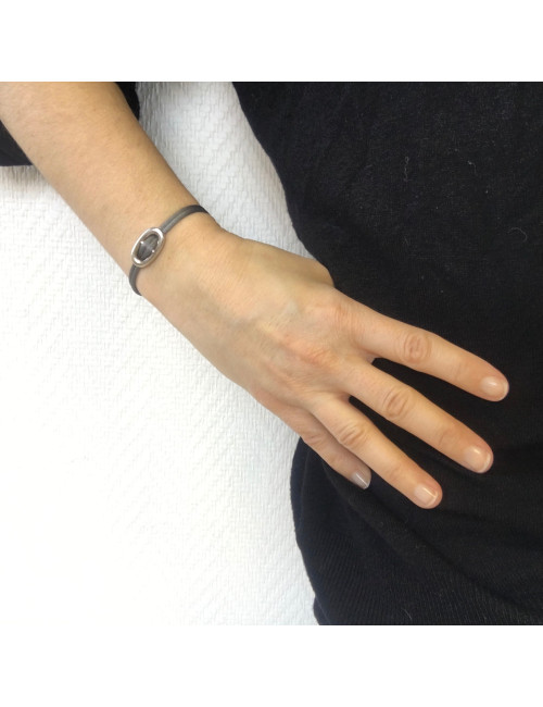 Bracelet HERMES 'Skipper' en argent et fil en satin gris