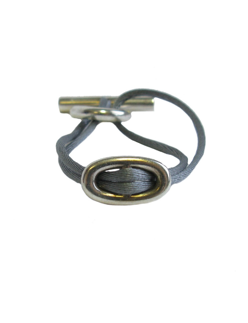 Bracelet HERMES 'Skipper' en argent et fil en satin gris