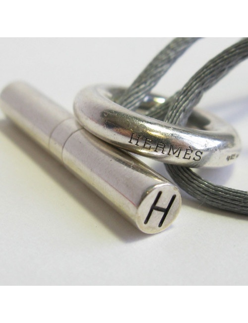 Bracelet HERMES 'Skipper' en argent et fil en satin gris