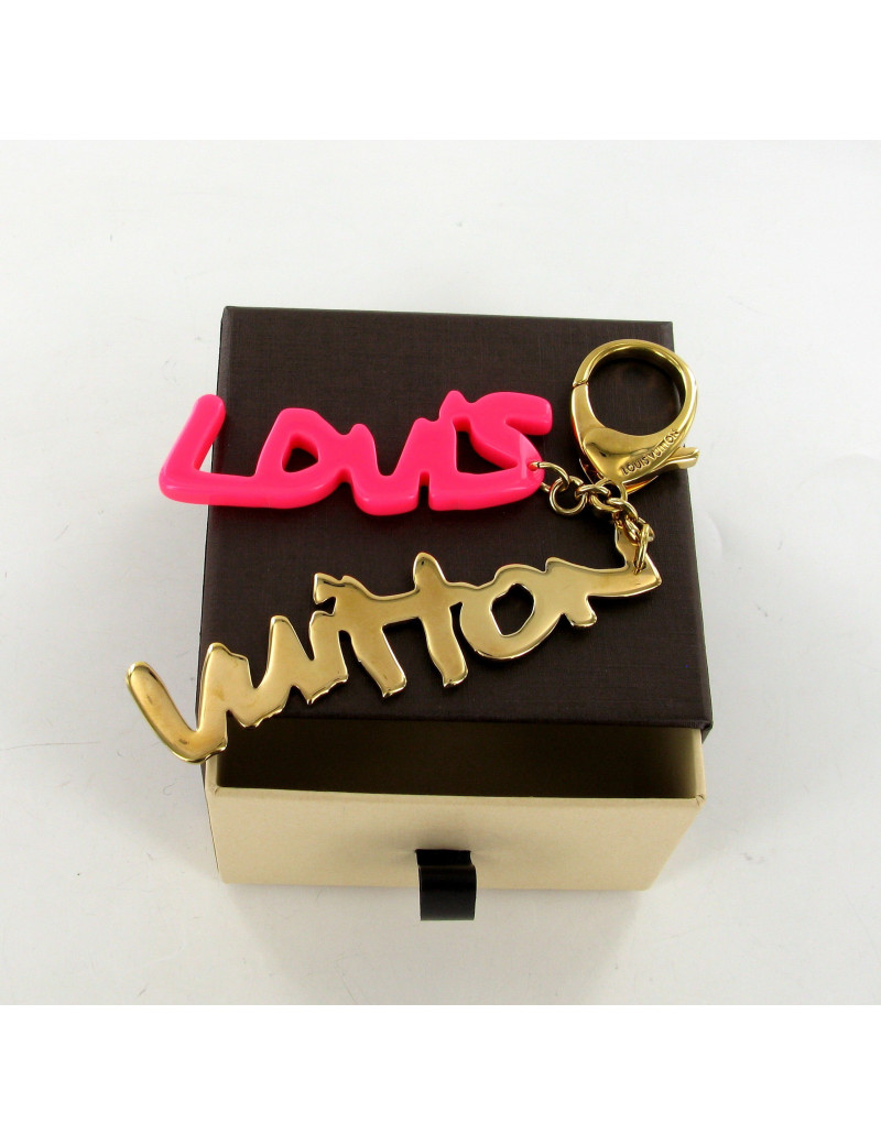 PORTE-CLEFS rose fluo et doré LOUIS VUITTON
