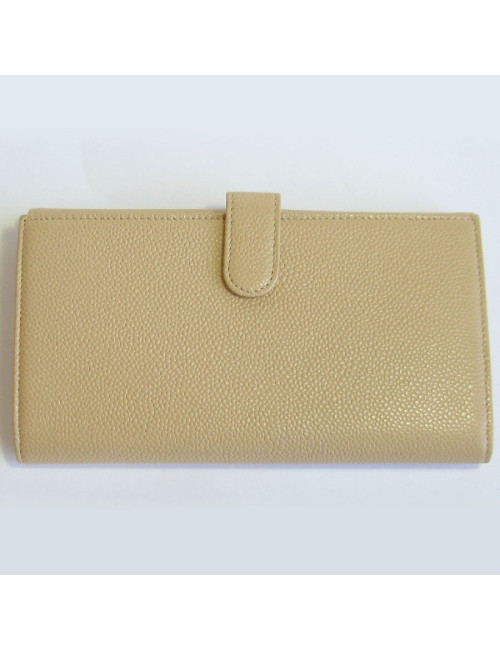 Portefeuille CHANEL en cuir grainé beige