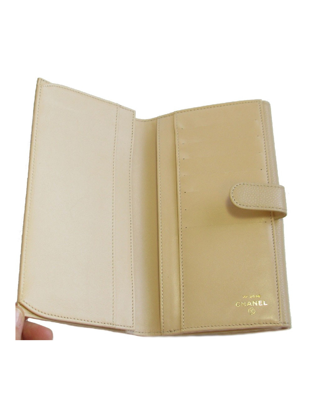 Portefeuille CHANEL cuir grainé beige