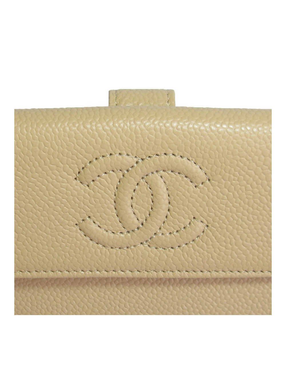 Portefeuille CHANEL cuir grainé beige