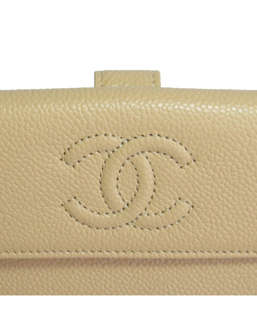 Portefeuille CHANEL en cuir grainé beige