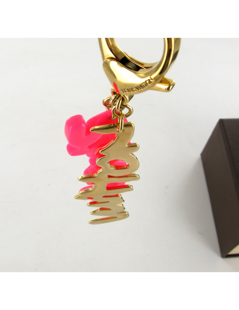 PORTE-CLEFS rose fluo et doré LOUIS VUITTON