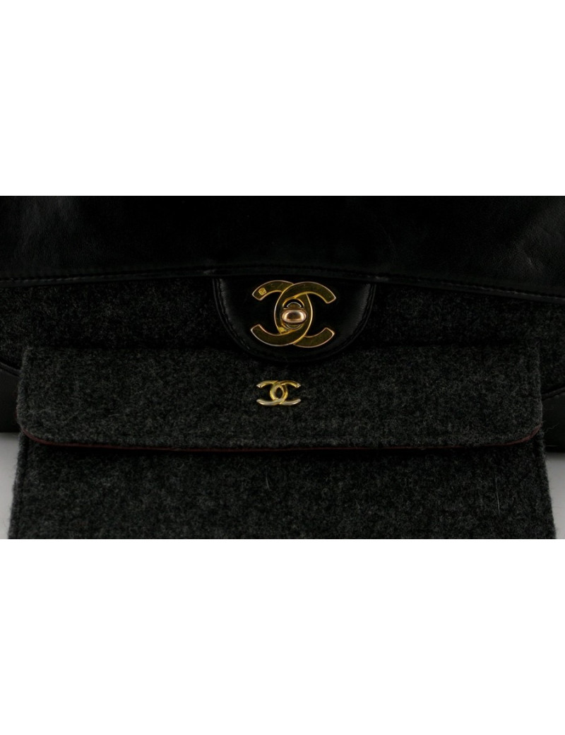CHANEL Mademoiselle bag in black leather and gray jersey