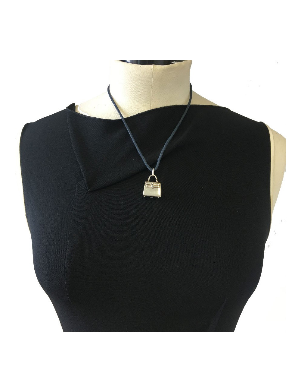 Collier cordon avec sac Kelly en argent