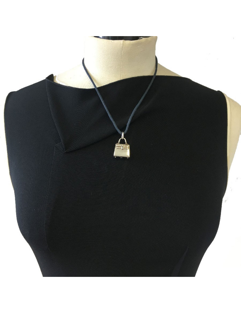 Collier cordon avec sac Kelly en argent