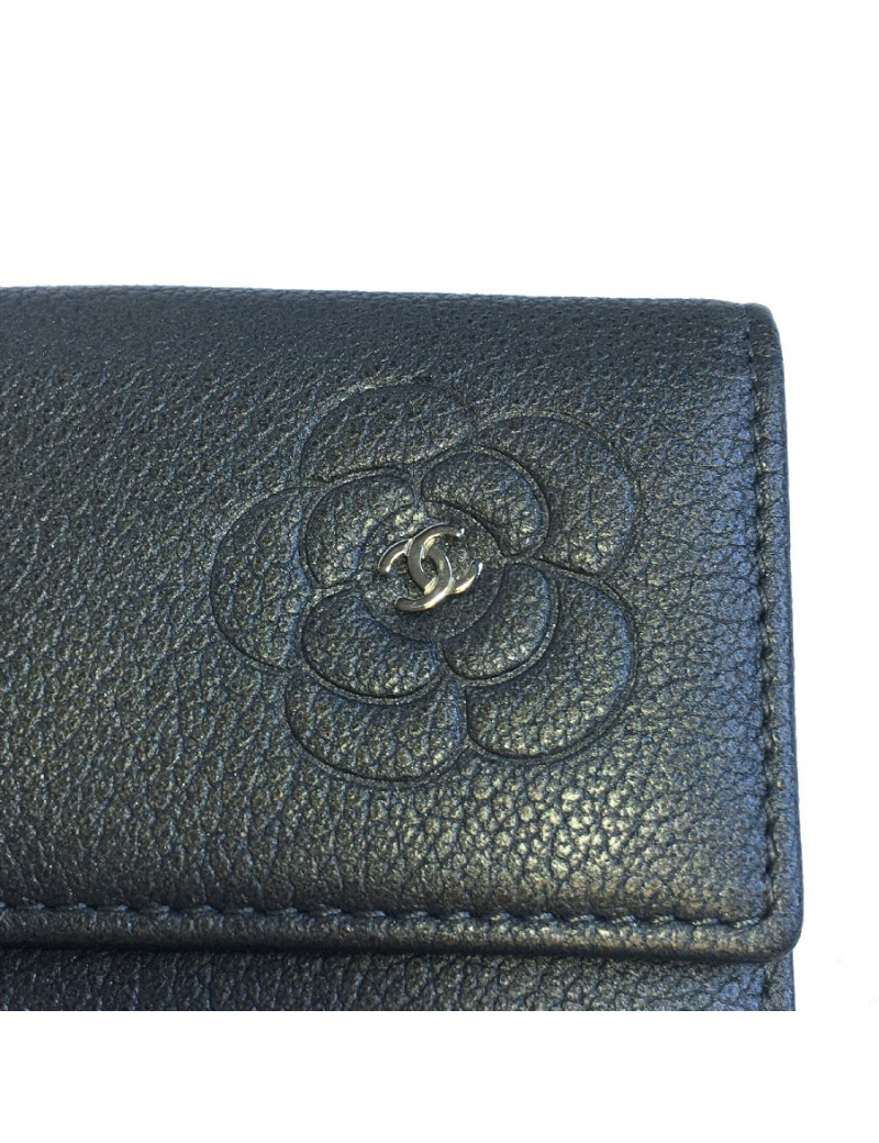 Porte monnaie CHANEL cuir grainé gris
