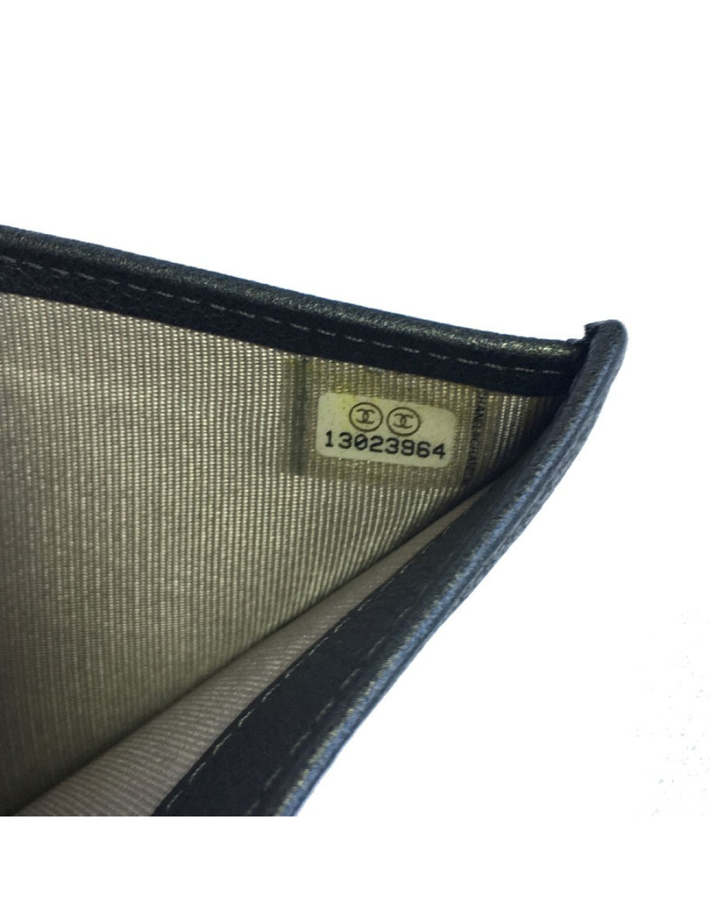 Porte monnaie CHANEL cuir grainé gris