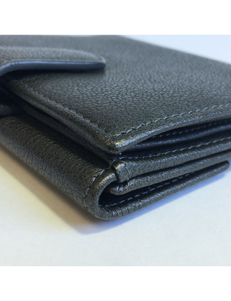 Porte monnaie CHANEL cuir grainé gris