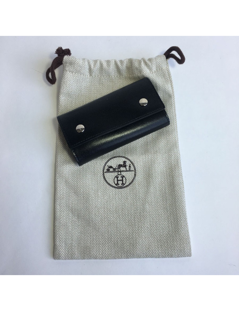 Porte-clefs HERMES en cuir box noir