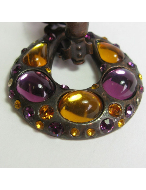  YSL YVES SAINT LAURENT Vintage clip-on earrings in bronze metal, rhinestones and resin