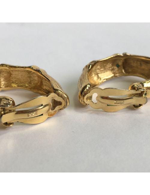 Boucles d'oreille clips YSL YVES SAINT LAURENT créoles bambou dorés
