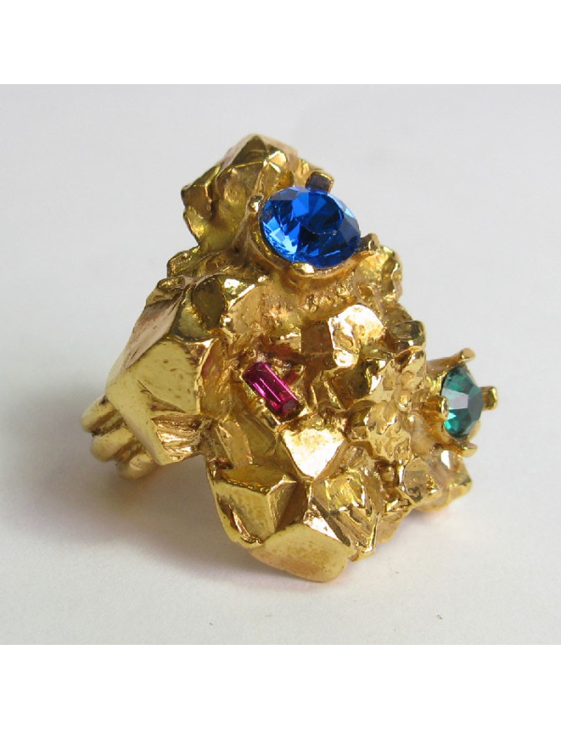 YSL YVES SAINT LAURENT ring in gilt metal and multicolored fantasy stones