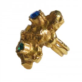 YSL YVES SAINT LAURENT ring in gilt metal and multicolored fantasy stones