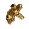 Bague YSL YVES SAINT LAURENT T48 en métal doré, brillants bleu vert et rose