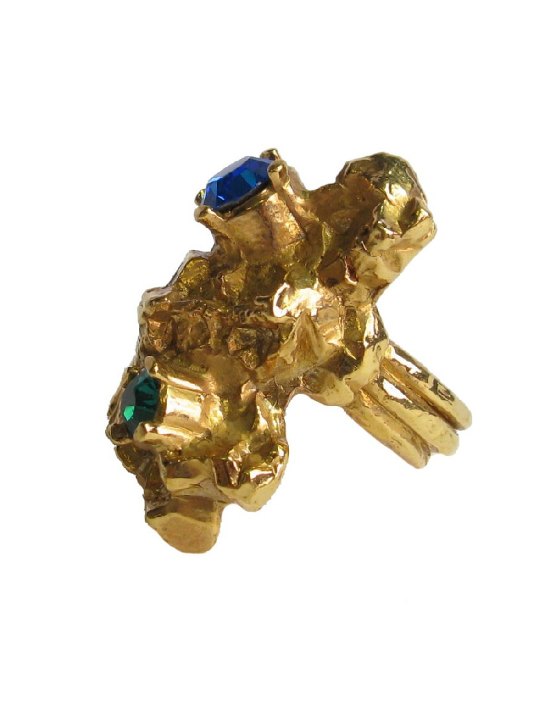 YSL YVES SAINT LAURENT ring in gilt metal and multicolored fantasy stones