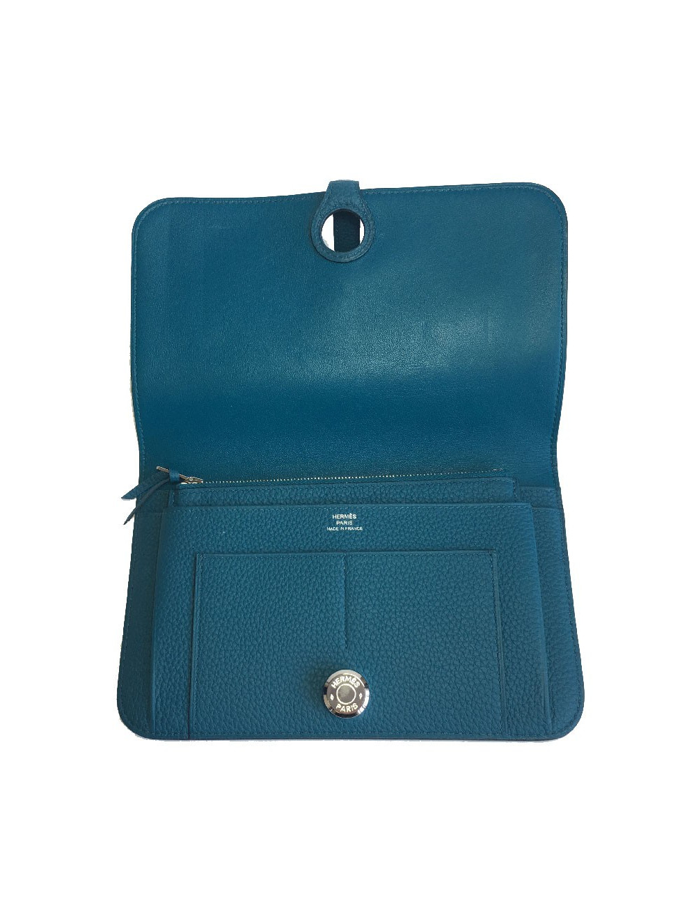 Portefeuille Dogon Duo HERMES en cuir togo colvert