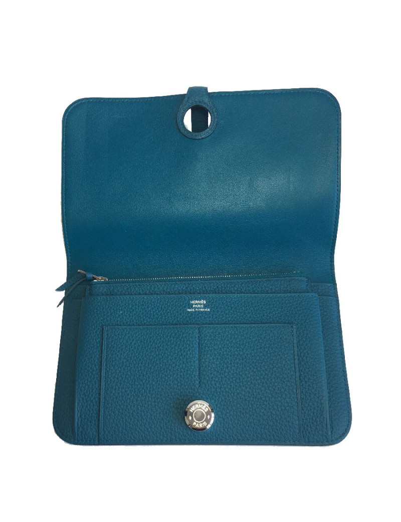 Portefeuille Dogon Duo HERMES en cuir togo colvert