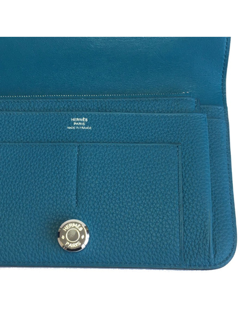  HERMES Dogon Duo wallet in green togo leather