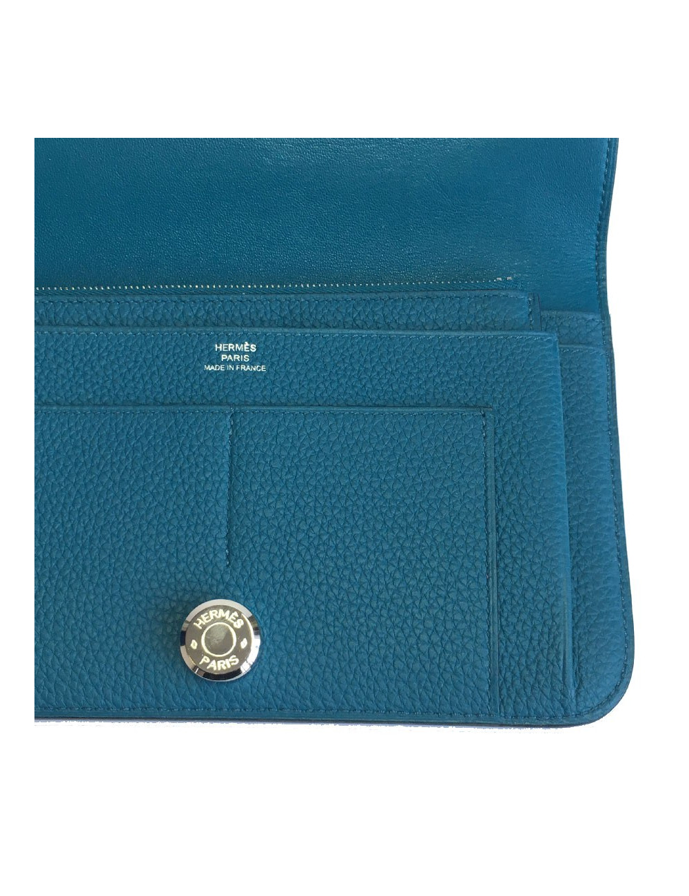 Portefeuille Dogon Duo HERMES en cuir togo colvert