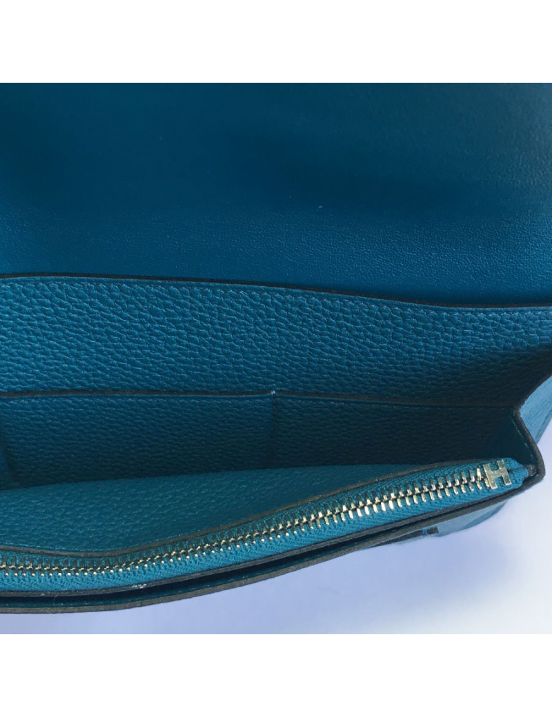  HERMES Dogon Duo wallet in green togo leather