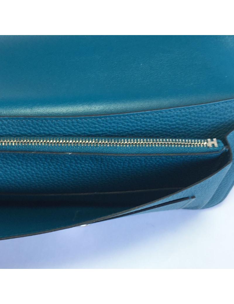 Portefeuille Dogon Duo HERMES en cuir togo colvert