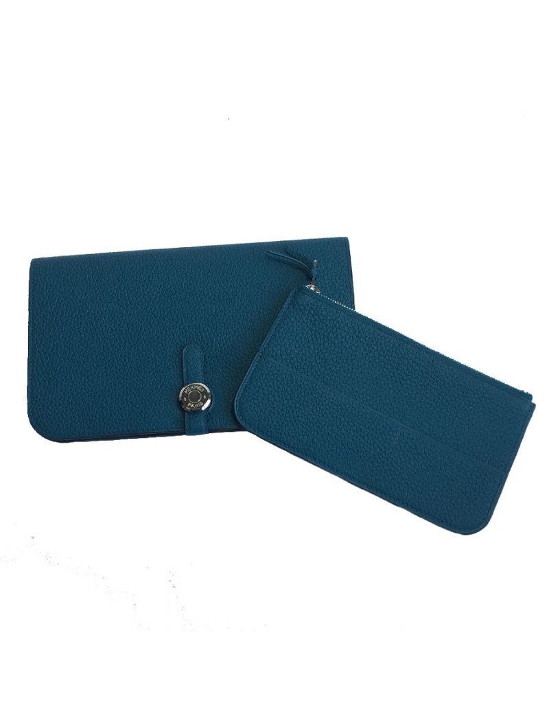 Portefeuille Dogon Duo HERMES en cuir togo colvert