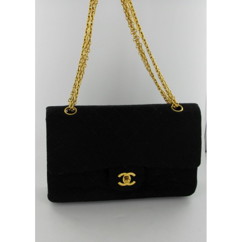CHANEL Mademoiselle bag in black leather and gray jersey - VALOIS