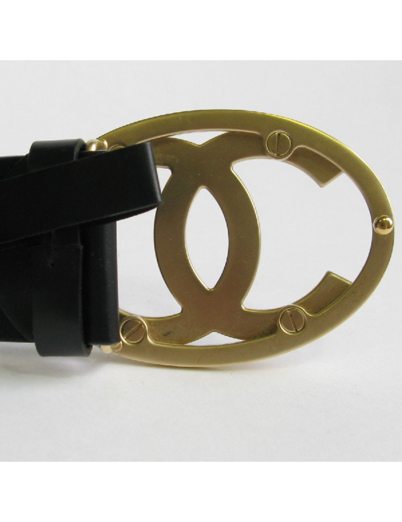 Ceinture CHANEL T 85 en cuir noir