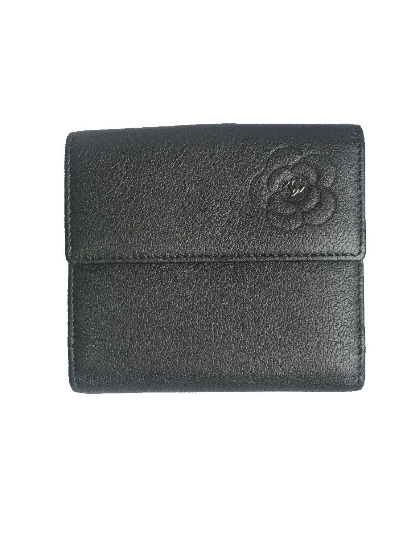 Porte monnaie CHANEL cuir grainé gris