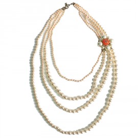 CHANEL necklace with 4 row of pearls and orange molten glass