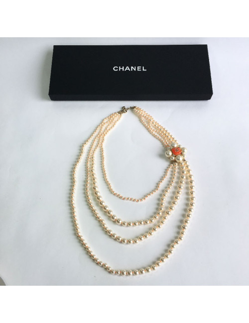 Sautoir CHANEL 4 rangs perles nacrées et orange