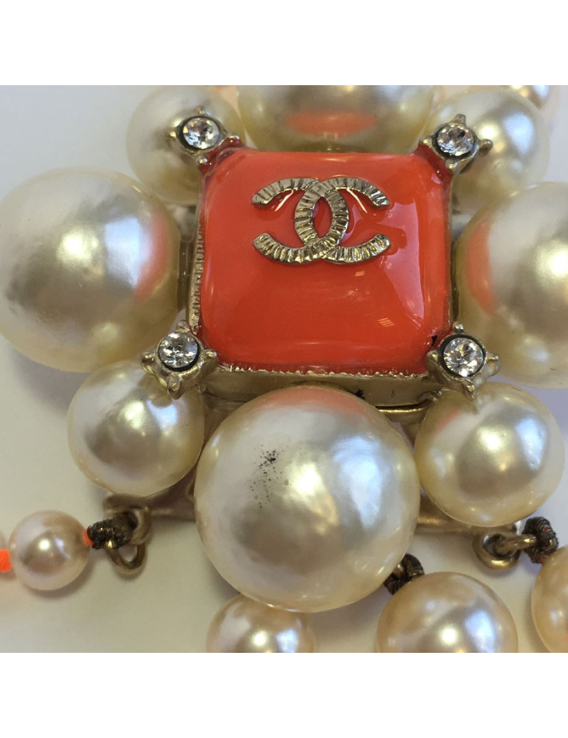 Sautoir CHANEL 4 rangs perles nacrées et orange