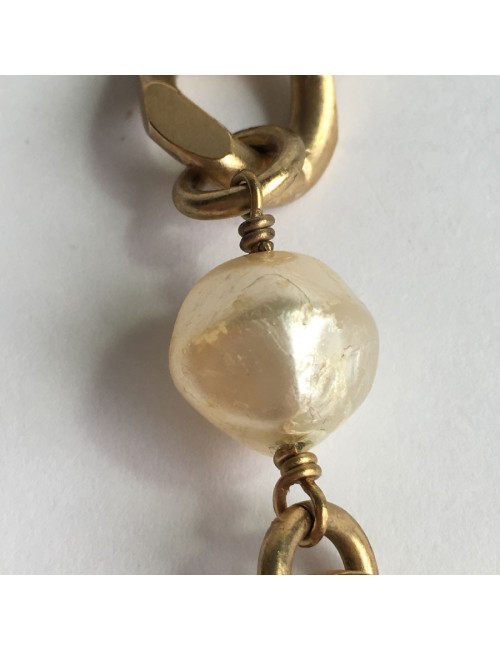 CHANEL vintage Necklace belt in matte gilded metal and pearls