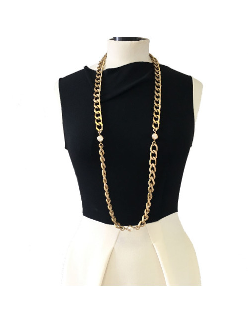 Ceinture sautoir CHANEL chaînes dorés et perles