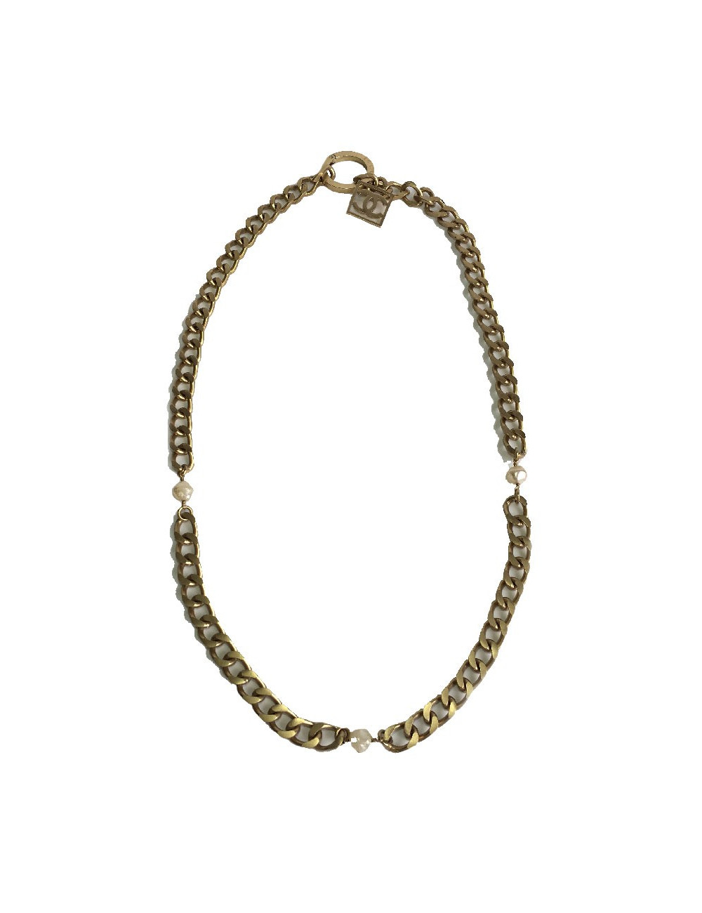 Ceinture sautoir CHANEL chaînes dorés et perles