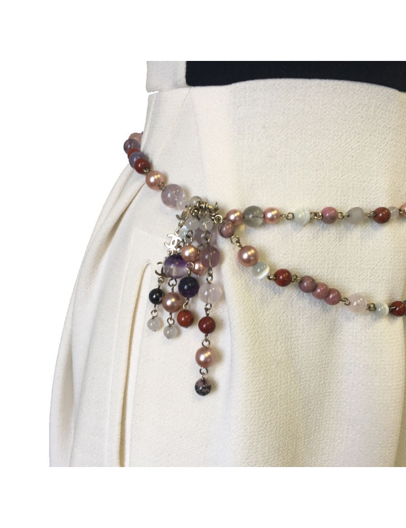 Ceinture-sautoir CHANEL en perles multicolores et CC