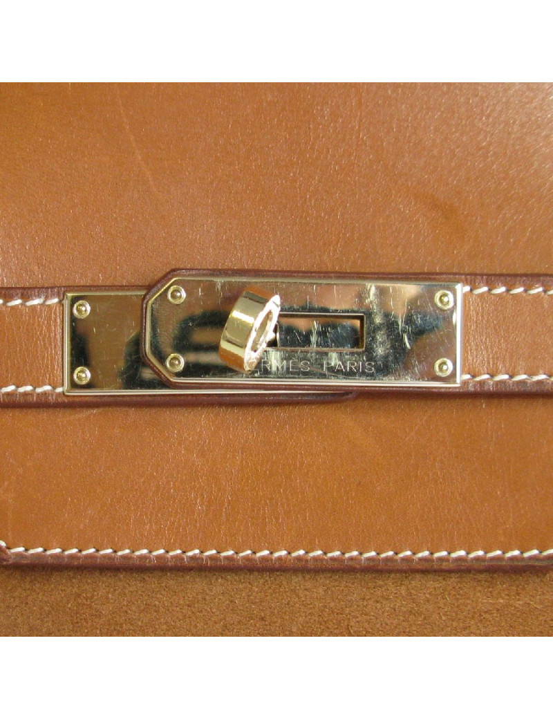 Birkin HERMÈS Grizzly 40 cuir barenia et veau doblis fauve