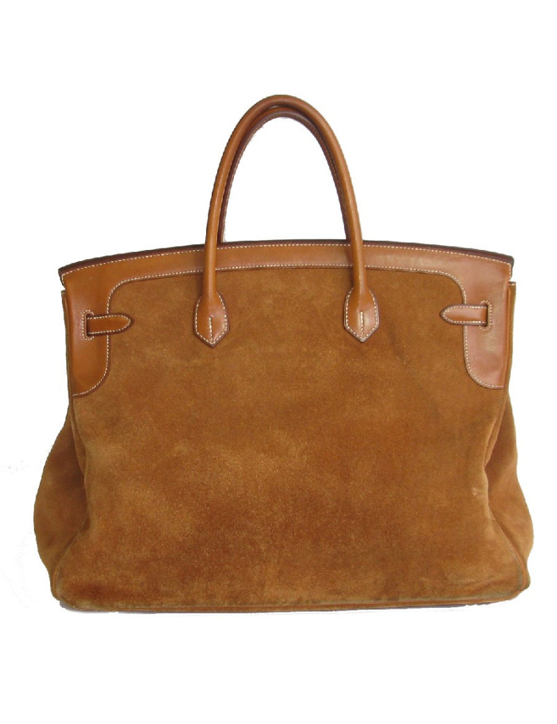 Birkin HERMÈS Grizzly 40 cuir barenia et veau doblis fauve