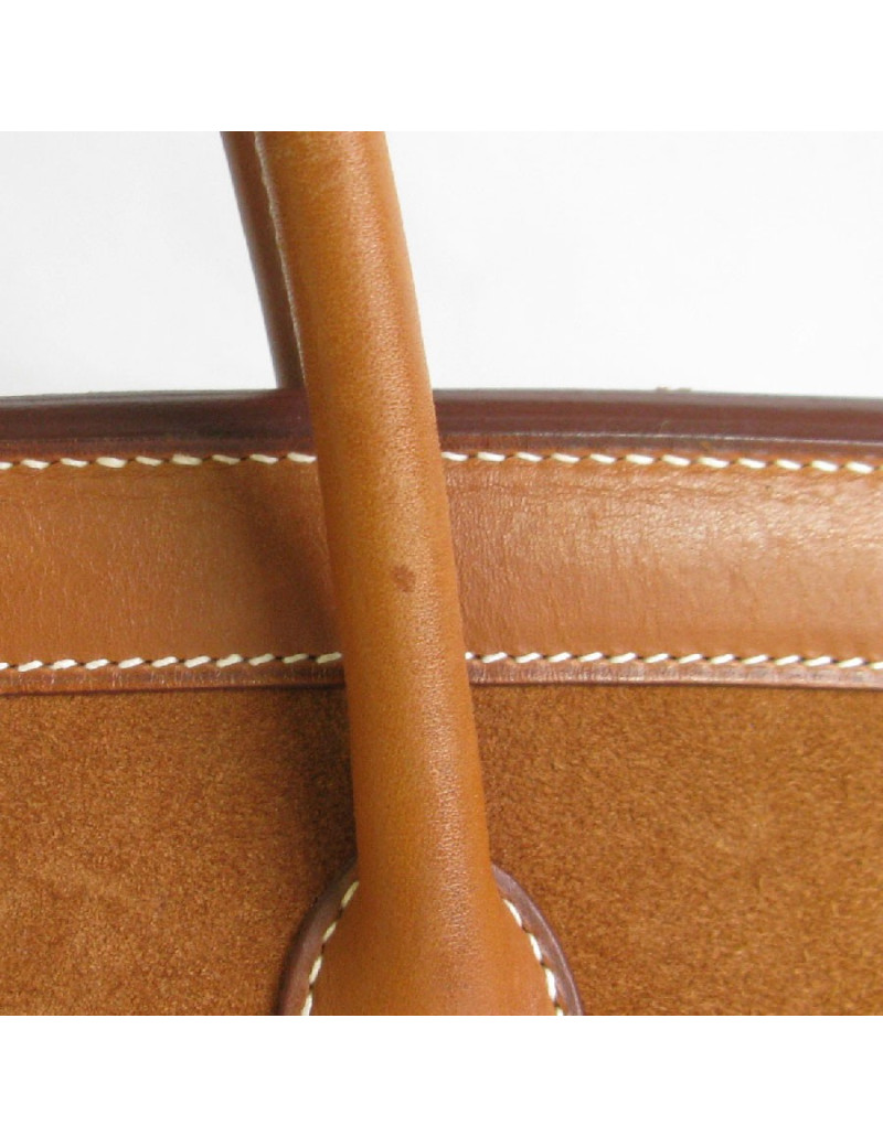 Birkin HERMÈS Grizzly 40 cuir barenia et veau doblis fauve