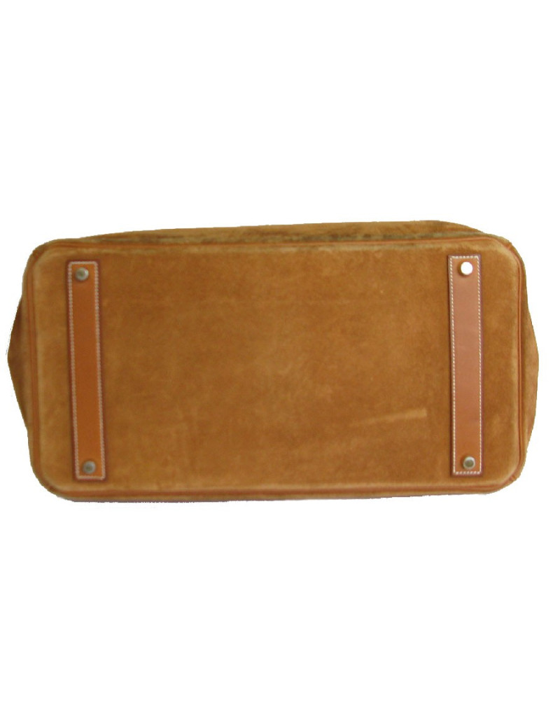 Birkin HERMÈS Grizzly 40 cuir barenia et veau doblis fauve