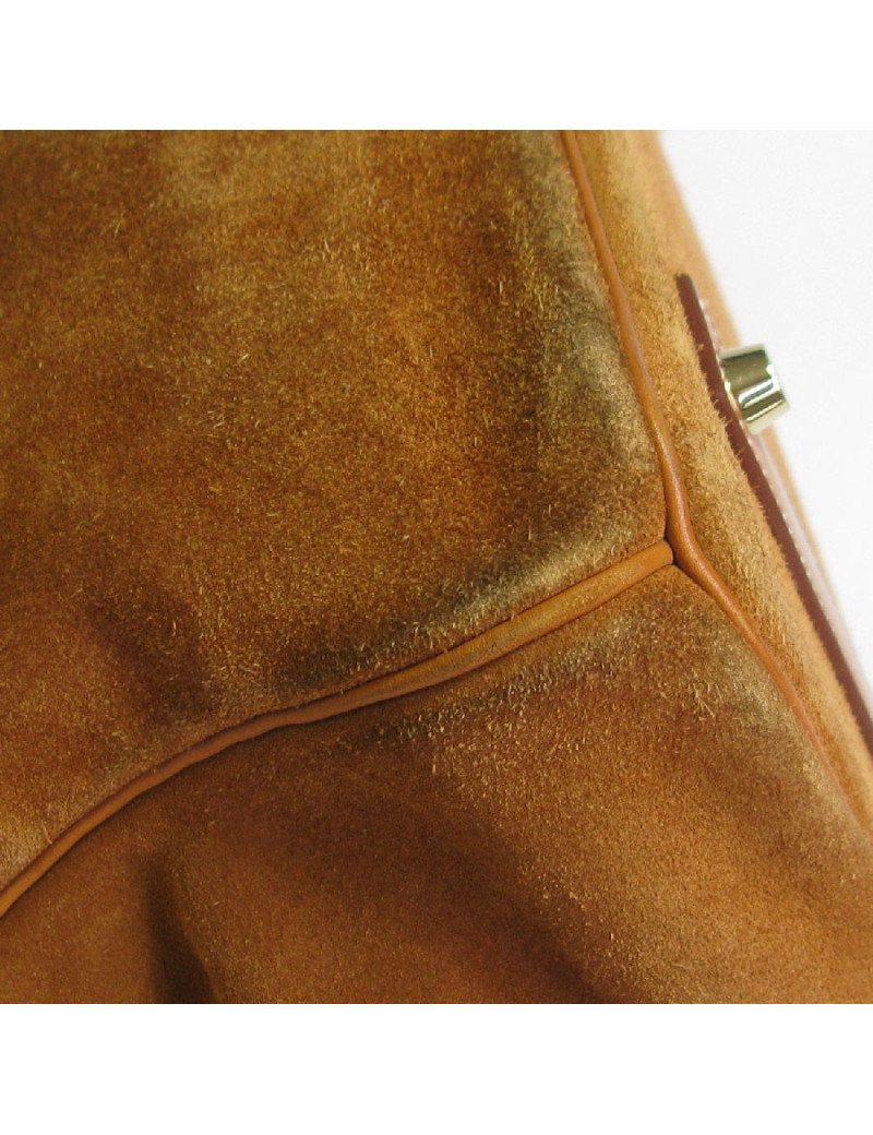 Birkin HERMÈS Grizzly 40 cuir barenia et veau doblis fauve