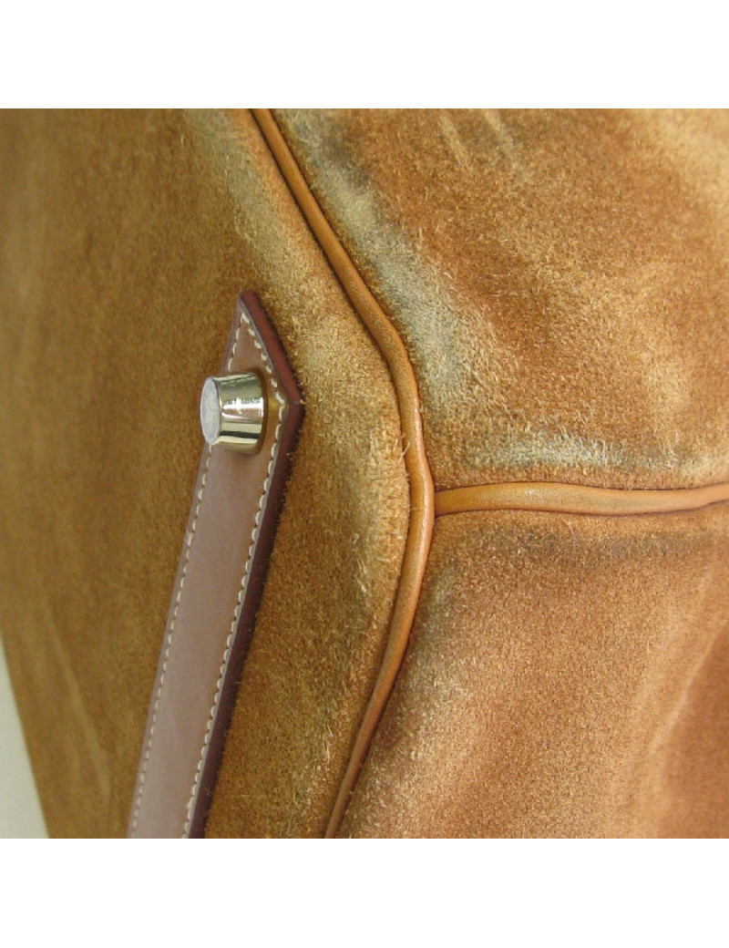 Birkin HERMÈS Grizzly 40 cuir barenia et veau doblis fauve